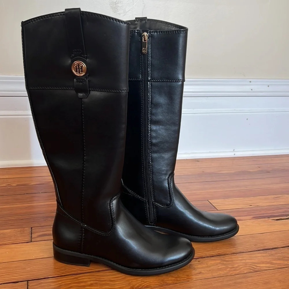 Tommy Hilfiger Shano Classic Black Faux Leather Knee Length Riding Boots - 6.5 - Picture 4 of 10